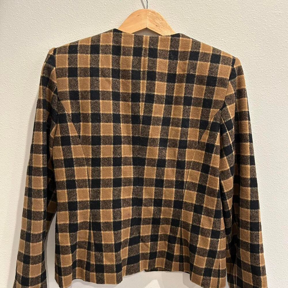 Vintage CHAUS 100% wool/ lamswool brown/black plaid blazer sz 8 - Picture 8 of 8